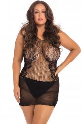 Mini-Jurkje Netstof Fantasy Plus-Size - Zwart