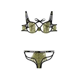 Bra Set With Open Cups - Black/Green
