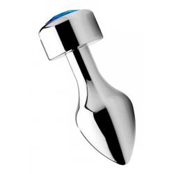 Aluminum Butt Plug With Blue Crystal - Large