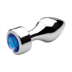 Aluminum Butt Plug With Blue Crystal - Medium