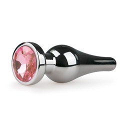 Silberfarbiger Buttplug aus Metall mit rosa Zierstein - Small