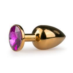 Goldfarbiger Butt Plug mit rundem rosafarbigem Zierstein