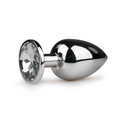 Silberfarbiger Butt Plug mit transparentem Zierstein