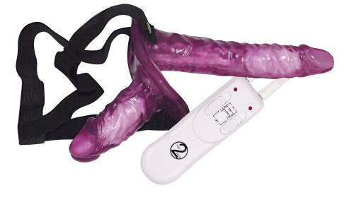 Vibrerende Strap-On Duo Vibrator - Paars