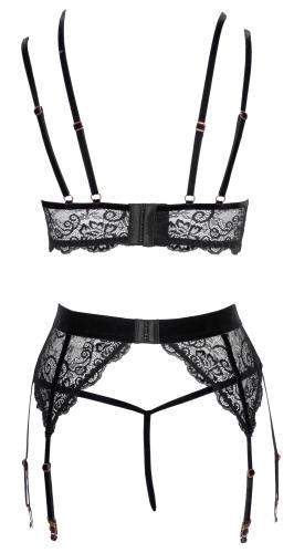 Sexy 3-delige Jarretelset Met Open Kruisje - Zwart 