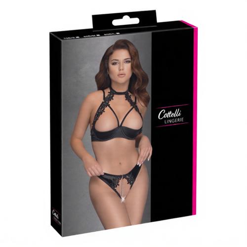Cottelli Collection - Uitdagende BH Set Met Open Kruisje - Zwart