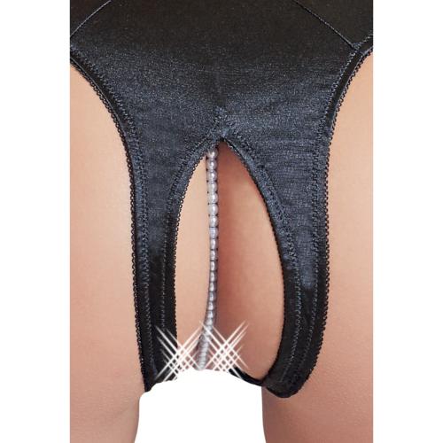 Cottelli Collection - Open Kruis String Met Parels - Zwart