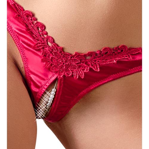 Cottelli Collection - Open Kruis String Met Parels - Rood