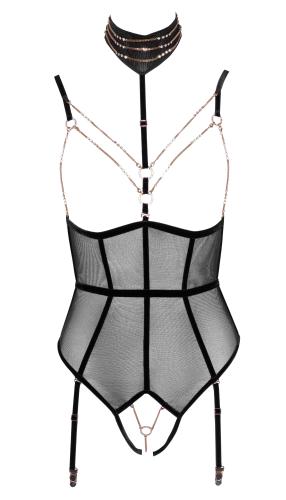 Abierta Fina Luxe Jarretelbody Met Open Kruisje - Zwart