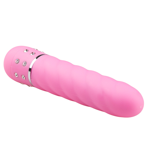 Roze EasyToys mini vibrator met diamantjes en groeven