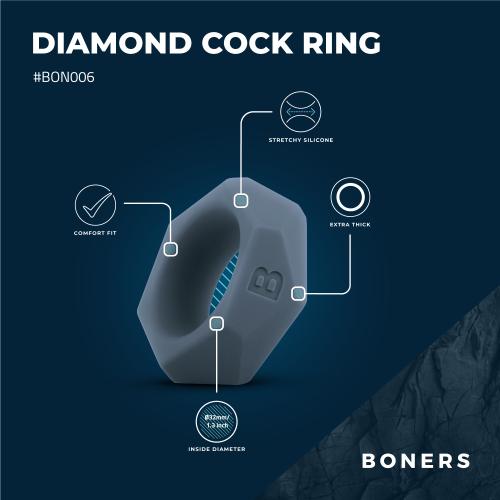 Boners Cockring Met Diamant Design - Grijs
