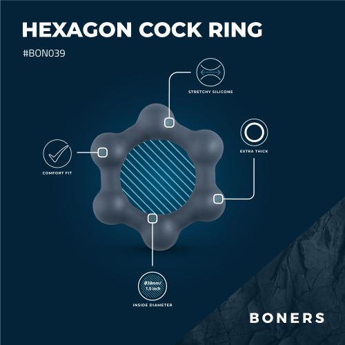 Boners Hexagon Cockring Met Stalen Kogels