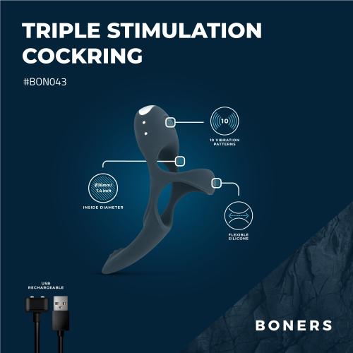 Boners Triple Cockring - Blauw