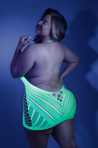 Shock Value Halter Jurkje Met Netstof Neon Groen - Curvy