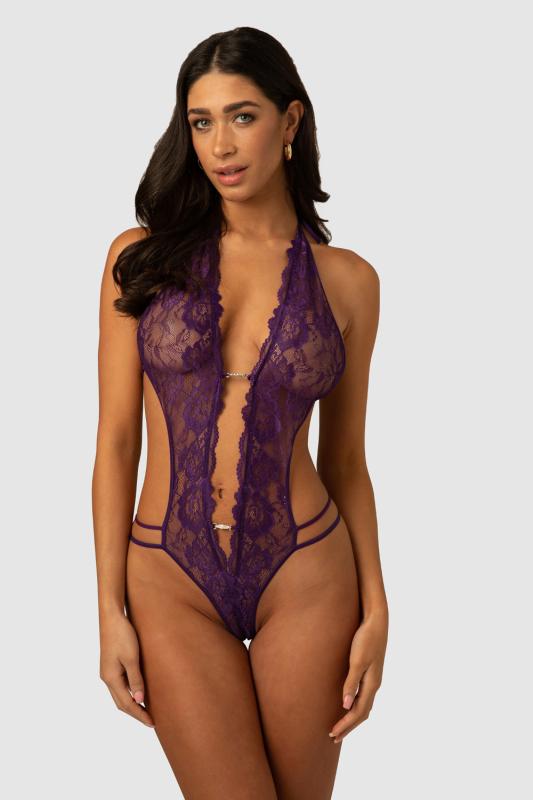 Renee Spitzen-Tanga-Bodysuit – Lila