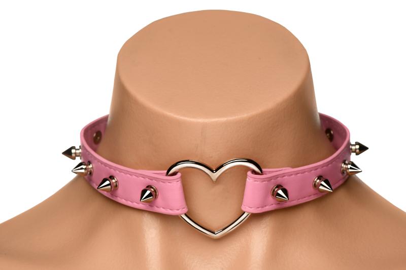 Thumbnail - XR Brands - Spiked Heart Choker - Rosa
