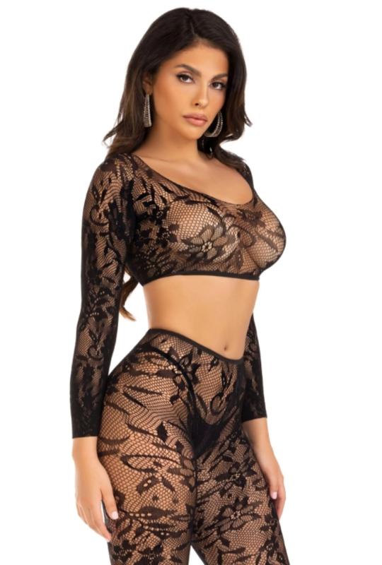 Thumbnail - Leg Avenue - Crop Top & Fußlose Leggings - Schwarz