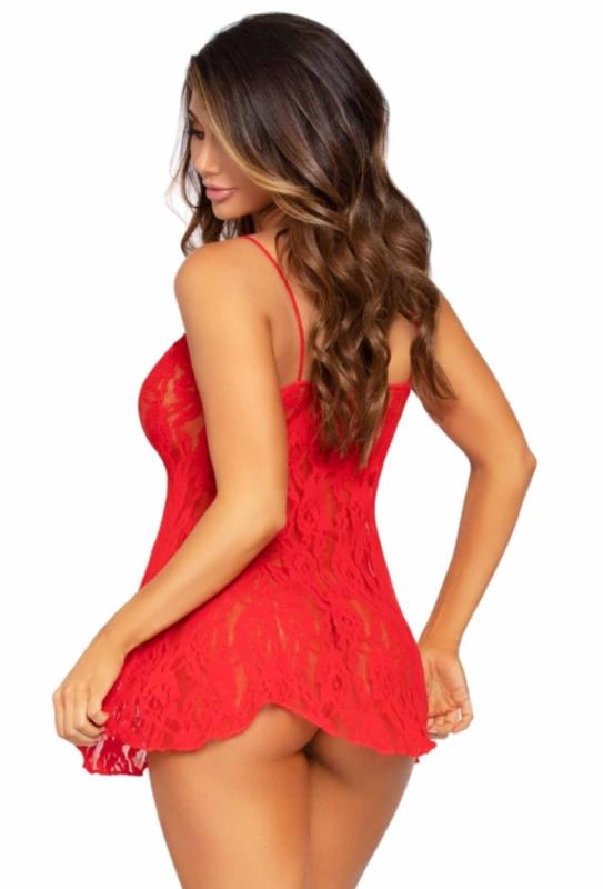 - Chemise en Dentelle Rose avec Volants - Rouge 6