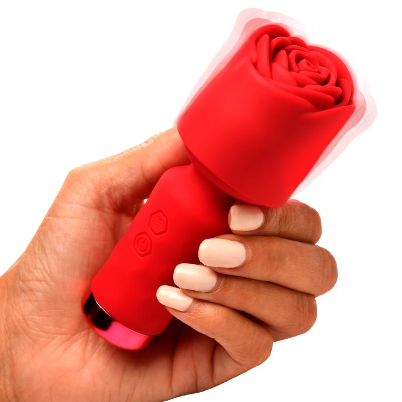 XR Brands BLOOMGASM - Pleasure Rose Mini Wand Vibrator - Rood