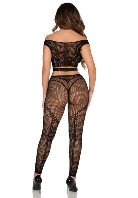 – Ensemble Top Court Épaules Dénudées & Leggings – Noir 2