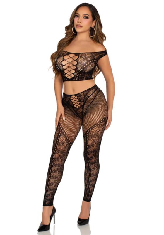 – Ensemble Top Court Épaules Dénudées & Leggings – Noir 3