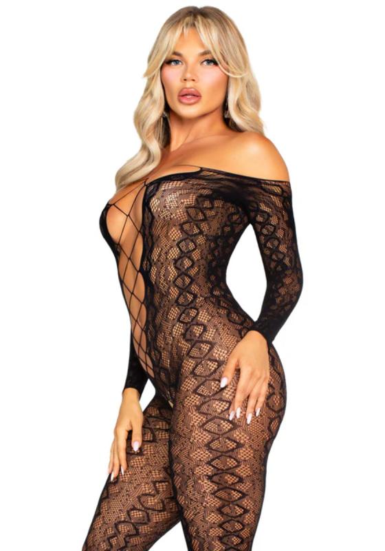 – Bodystocking Ouverte à Motif Serpent – Noir 3