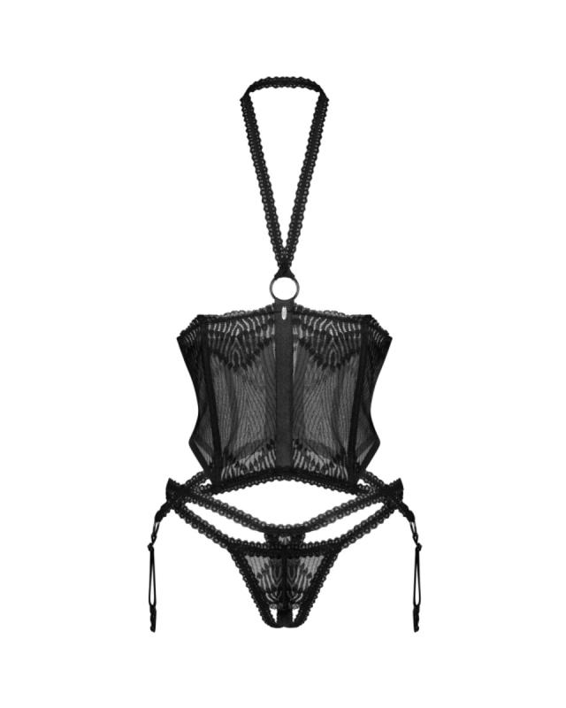 – Corset Sans Bonnets & String Ouvert – Noir 4
