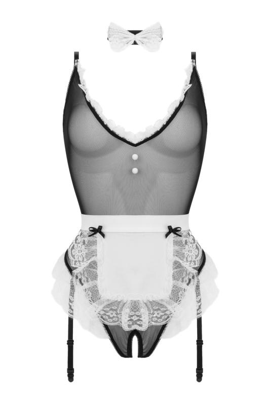 - Costume Maid Ouvert à l’Entrejambe - Noir/Blanc 4