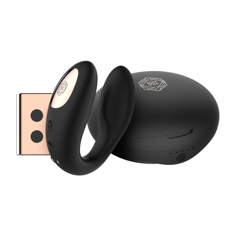 Rosy Gold – C-Shape Paarvibrator mit Luxus Ladeetui – Schwarz