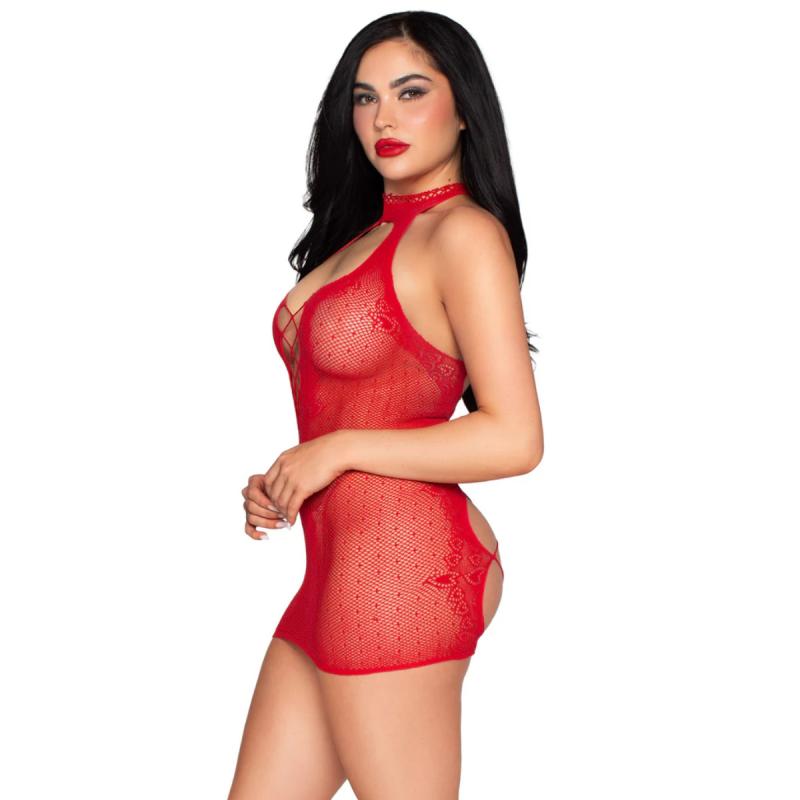 – Mini-Robe Halter Résille Cœurs – Rouge 3