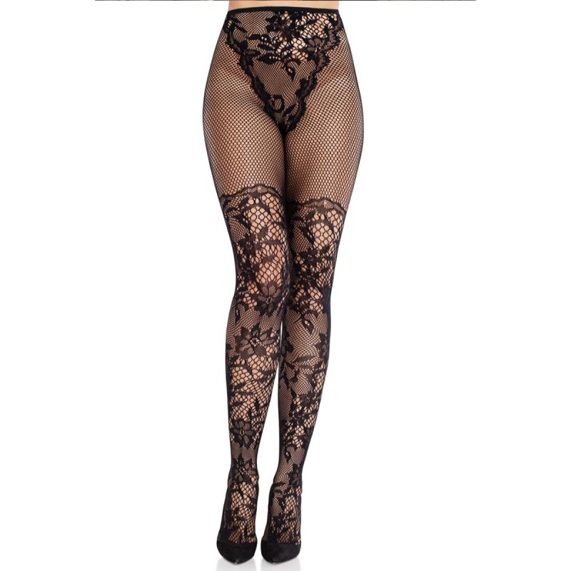 Leg Avenue – Dahlia Spitzenstrumpfhose Netzdetail – Schwarz