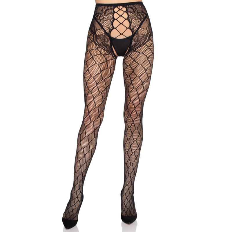 Leg Avenue – Netzstrumpfhose Offener Schritt – Schwarz