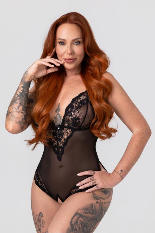 Christine  Open Crotch Body Tina - Zwart