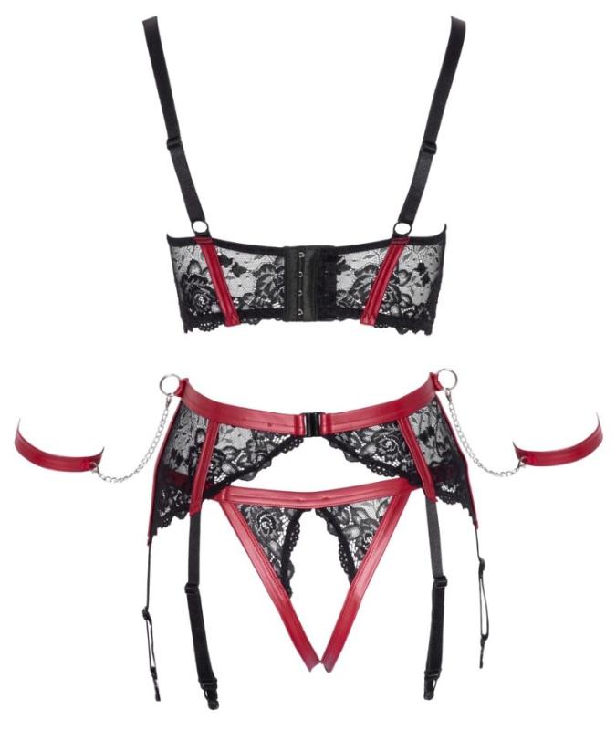 - Ensemble 3 pièces avec jarretelles - Noir/Rouge 7