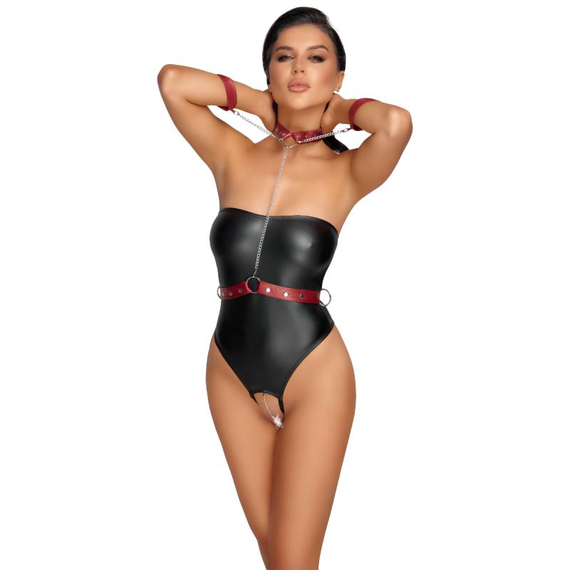 - Body avec Détails de Bondage - Noir/Rouge 6