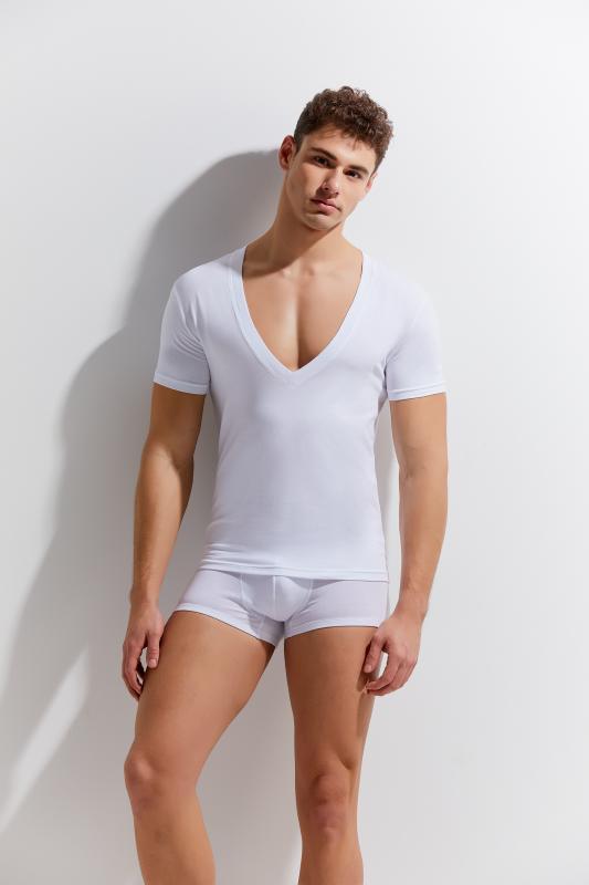 Image of T-Shirt mit tiefem V-Ausschnitt Weiß