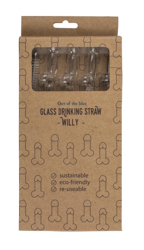 Paille en Verre en Forme de Pénis avec Brosse de Nettoyage Willy - 4 pièces 3