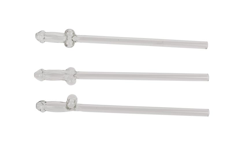 Paille en Verre en Forme de Pénis avec Brosse de Nettoyage Willy - 4 pièces 4