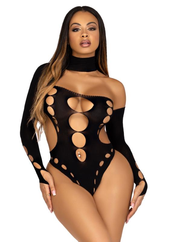 Image of Asymmetrischer Bodysuit mit offenem Rücken - Schwarz