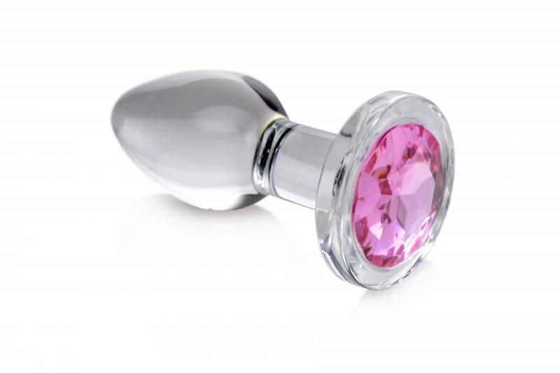 Tapón anal de cristal con joya rosa - Grande