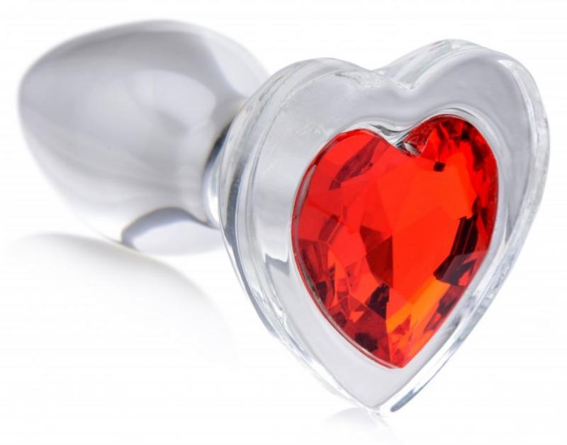 Plug anal de cristal con joya roja con forma de corazón - Grande