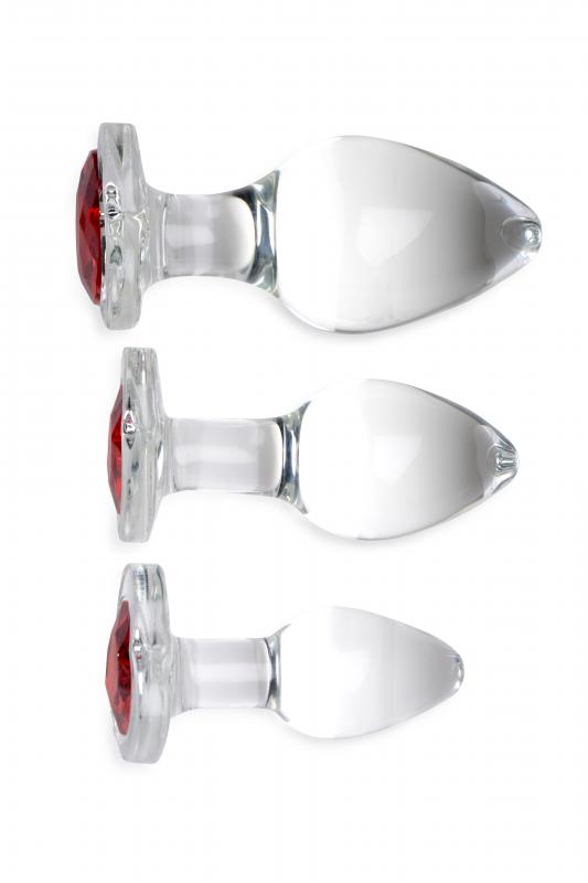 Lot de plugs anaux en verre avec pierre précieuse en forme de cœur rouge 2