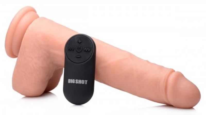 Gode XL vibrant et poussant avec ventouse et boules - Beige 2