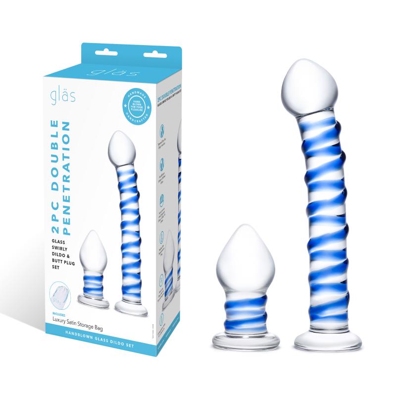Glas - Double Penetration Glass Swirly Dildo & Butt Plug Set 3