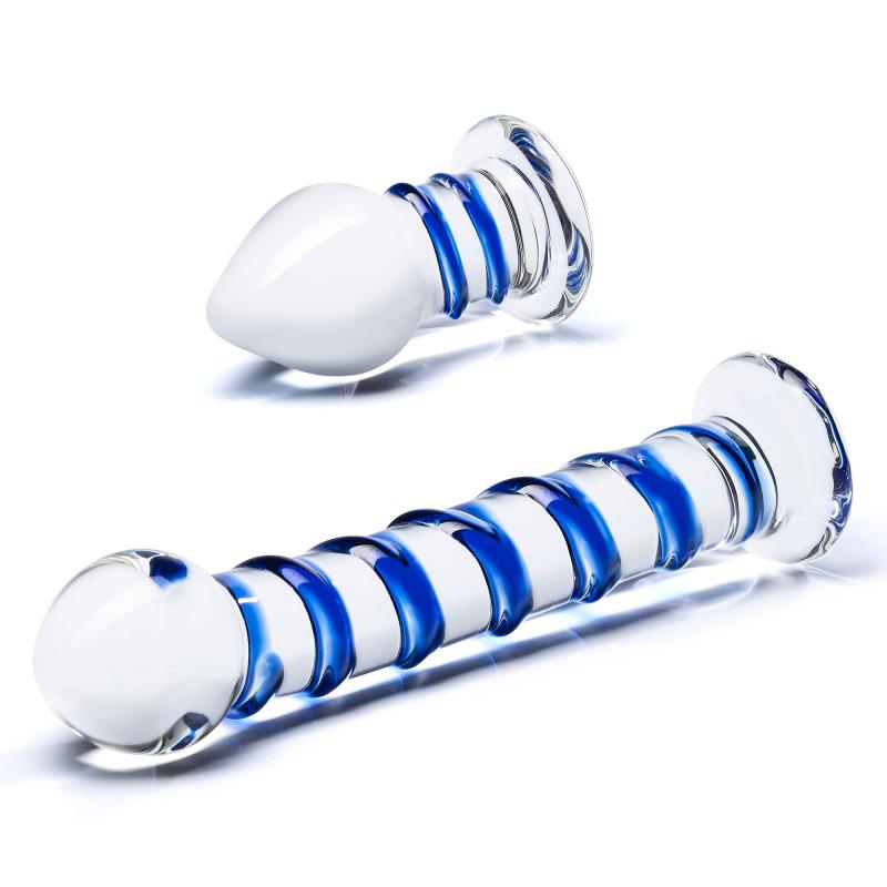 Glas - Double Penetration Glass Swirly Dildo & Butt Plug Set 2