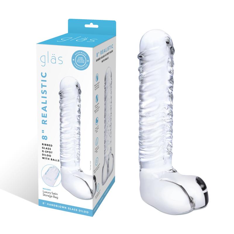 Glas - Realistic Ribbed Glass G-Spot Dildo with Balls 3