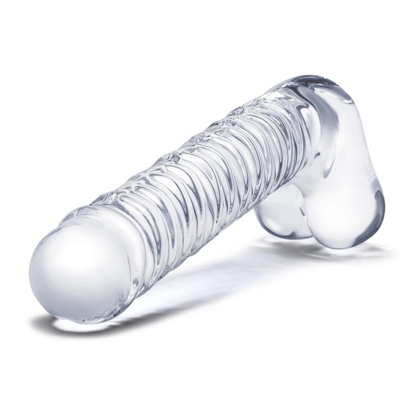 Glas - Realistic Ribbed Glass G-Spot Dildo with Balls 2