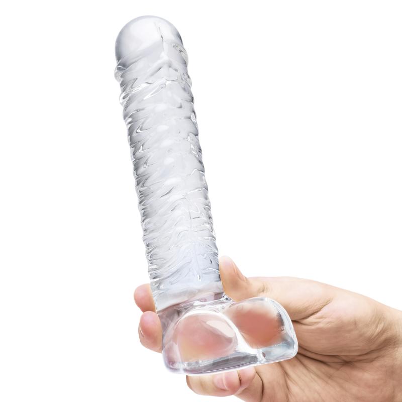 Glas - Realistic Ribbed Glass G-Spot Dildo with Balls 5