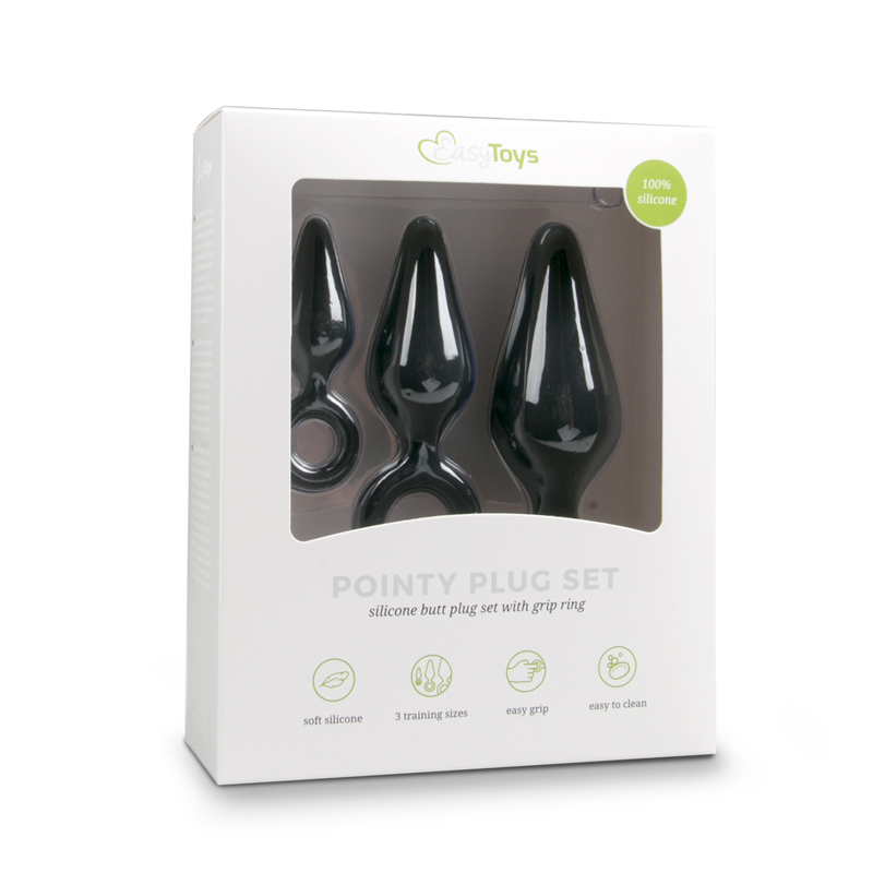 Black Buttplugs With Pull Ring - Set image