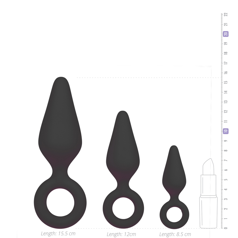 Black Buttplugs With Pull Ring - Set image